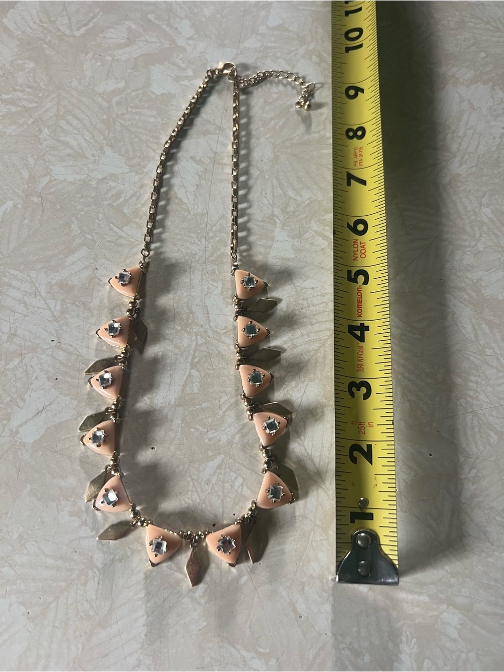 Gold-Tone Necklace with Peach Accent Stones by N157